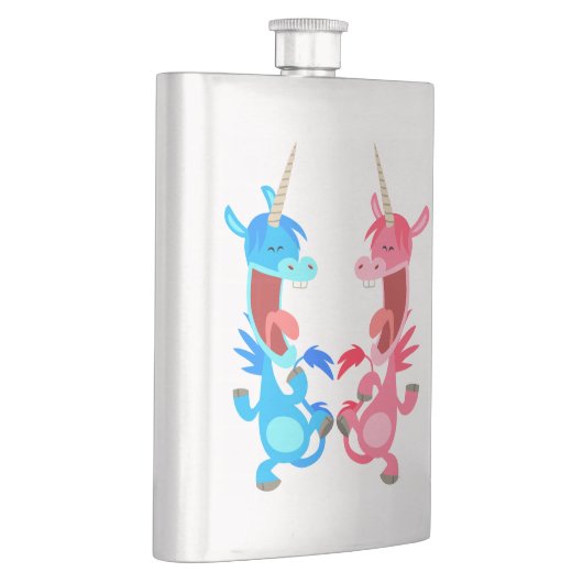 Kute Cartoon Dansende Unicorns Klassieke Flask Heupfles (Rechts)