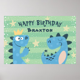 Kute Cartoon Dinosaurs Boys Birthday Party Banner Poster