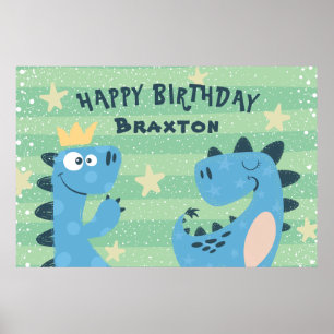 Kute Cartoon Dinosaurs Boys Birthday Party Banner Poster