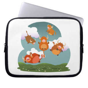 Kute Cartoon drijvende hoge Koeien laptophoes Laptop Sleeve