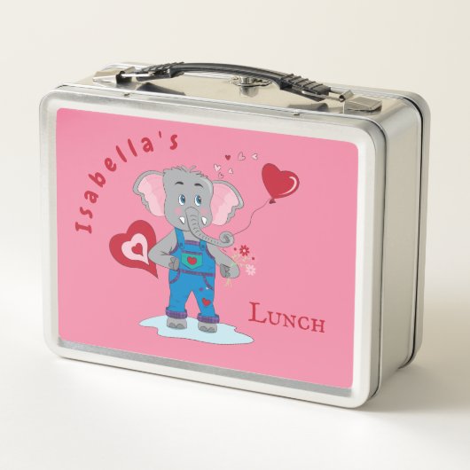 Kute Cartoon Elephant Pink and White Kind Lunchbox (Achterkant)