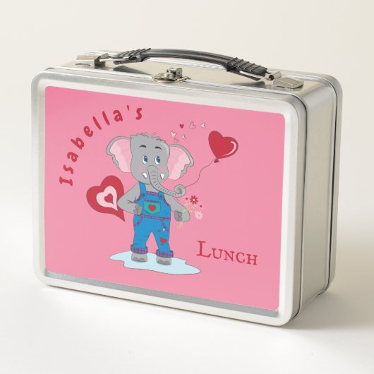 Kute Cartoon Elephant Pink and White Kind Lunchbox (Voorkant)