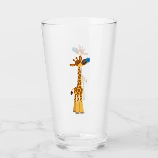 Kute Cartoon Giraffe en blauw ventilator Glas (Voorkant)