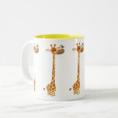 Kute Cartoon Giraffe en vriend Tweekleurige Koffiemok (Voorkant links)