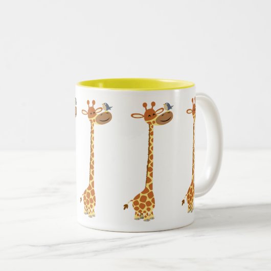 Kute Cartoon Giraffe en vriend Tweekleurige Koffiemok (Voorkant rechts)