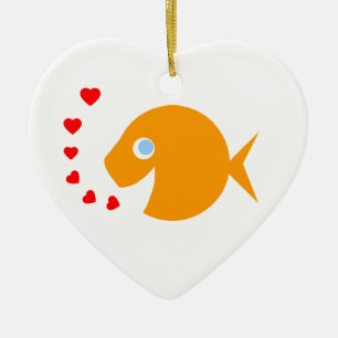 Kute Cartoon Goldfish with Blue Eyes Heart-Shaped Keramisch Ornament