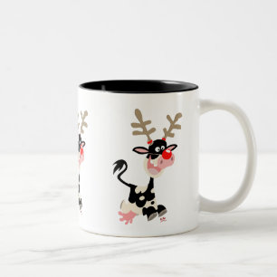 Kute Cartoon Koe Masquerading as Reindeer Tweekleurige Koffiemok