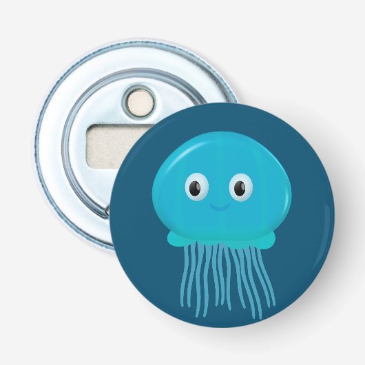 Kute Cartoon kwal in de blauwe zee Button Flesopener (Voorkant)