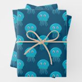 Kute Cartoon kwal Pattern in Blue Ocean Inpakpapier Vel (In situ)