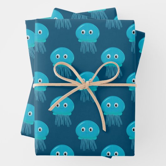 Kute Cartoon kwal Pattern in Blue Ocean Inpakpapier Vel (In situ)