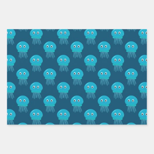 Kute Cartoon kwal Pattern in Blue Ocean Inpakpapier Vel (Voorkant)