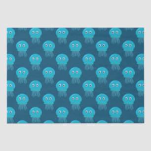Kute Cartoon kwal Pattern in Blue Ocean Tissuepapier