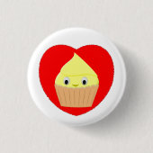 Kute Cartoon Lemon Cupcake in Red Heart Button (Voorkant)