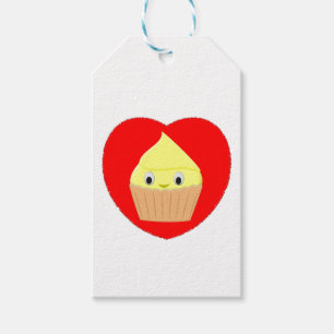 Kute Cartoon Lemon Cupcake in rood hart Cadeaulabel