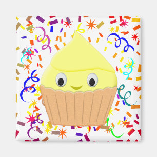 Kute Cartoon Lemon Cupcake met Confetti Magnet Magneet