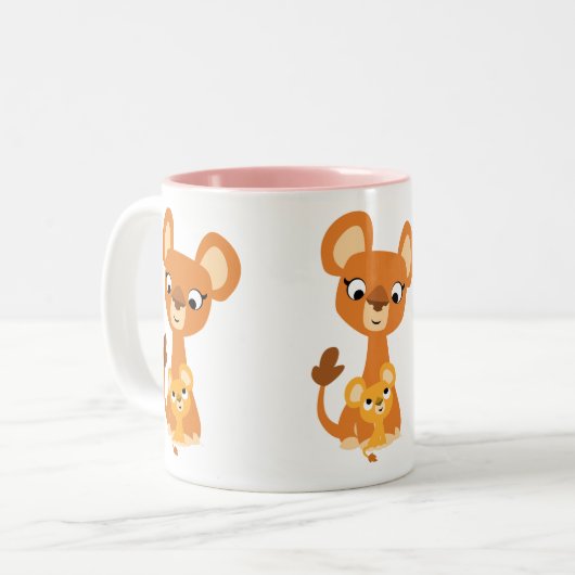 Kute Cartoon moeder leunt op verkliksel Tweekleurige Koffiemok (Voorkant links)