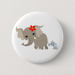 Kute Cartoon moeder olifant en Baby Button badge
