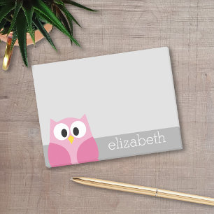 Kute Cartoon Owl - Roze en grijze aangepaste naam Post-it® Notes