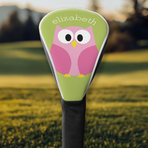 Kute Cartoon Owl - Roze en kalkgroen Golfheadcover
