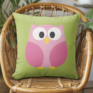 Kute Cartoon Owl - Roze en kalkgroen Kussen