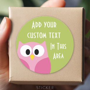 Kute Cartoon Owl - Roze en kalkgroen Ronde Sticker