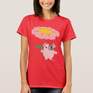 Kute Cartoon piglet met roze T-shirt voor dames