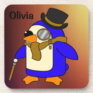 Kute cartoon pinguïn lichtbruin leder bier onderzetter