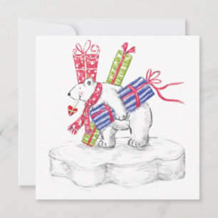 Kute Cartoon Polar Beer met kerstcadeautjes Feestdagenkaart