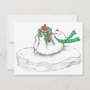 Kute Cartoon Polar Beer met kerstcadeautjes Feestdagenkaart