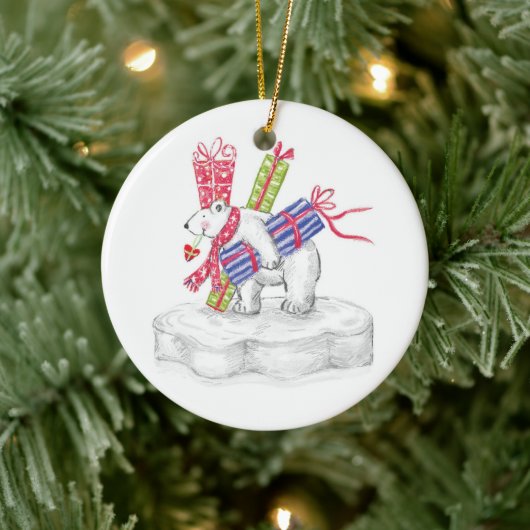 Kute Cartoon Polar Beer met kerstcadeautjes Keramisch Ornament (Boom)