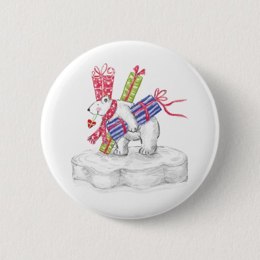Kute Cartoon Polar Beer met kerstcadeautjes Ronde Button 5,7 Cm (Voorkant)