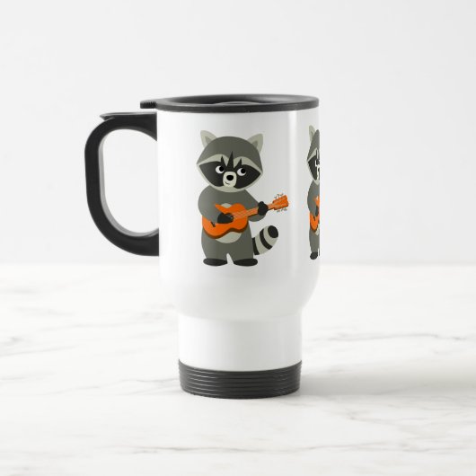 Kute Cartoon Raccoon Guitar Commuter Mok (Links)