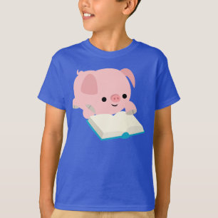 Kute Cartoon Reading Piglet Kinder T-Shirt