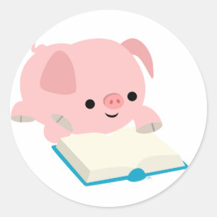 Kute Cartoon Reading Piglet Sticker
