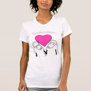 Kute Cartoon schapen en roze hart T-shirt