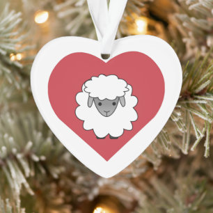 Kute Cartoon Sheep met hart op achtergrond Ornament