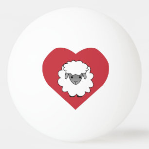Kute Cartoon Sheep met hart op achtergrond Pingpongballen