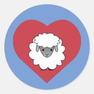Kute Cartoon Sheep met hart op achtergrond Ronde Sticker