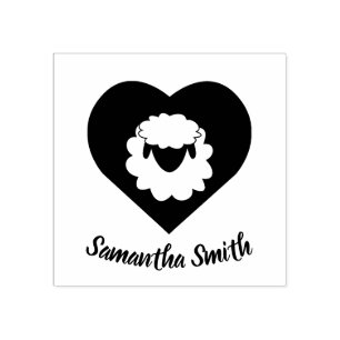Kute Cartoon Sheep met hart op achtergrond Rubberstempel