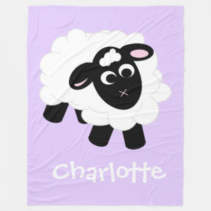 Kute Cartoon Sheep Paars Name Fleece Blanket Deken
