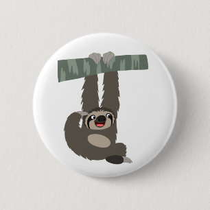 Kute Cartoon Sloth die van een tak afhangt Ronde Button 5,7 Cm