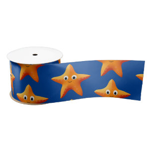 Kute Cartoon Starfish Blue Ocean Satin Ribbon Lint