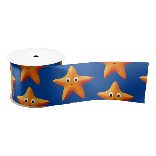 Kute Cartoon Starfish Blue Ocean Satin Ribbon Lint (Spoel)