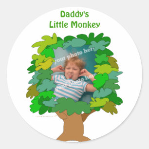 Kute Cartoon Tree Little Monkey Custom Photo Ronde Sticker