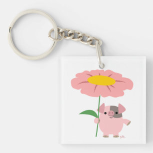 Kute Cartoon varken met roterende (roze) acrylSleu Sleutelhanger
