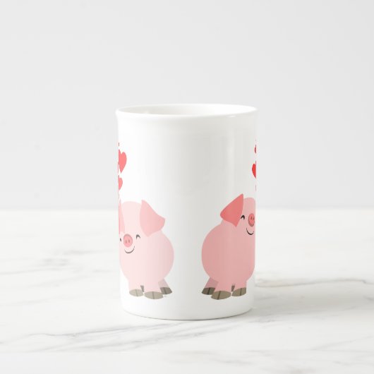 Kute Cartoon Varkens in Love Bone China Mok (Voorkant)