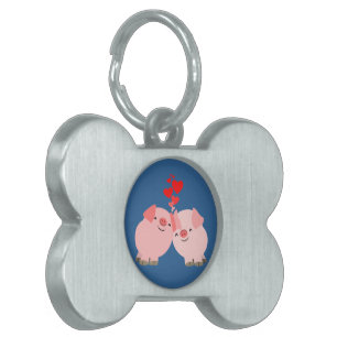 Kute Cartoon Varkens in Love Pet Tag Huisdieren Naamplaatje