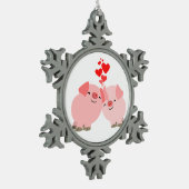 Kute Cartoon Varkens in Love Pewter Ornament (Links)
