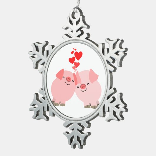 Kute Cartoon Varkens in Love Pewter Ornament (Rechts)