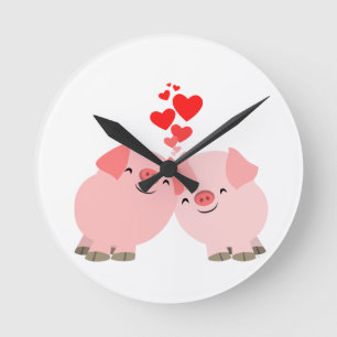 Kute Cartoon Varkens in Love Wall Clock Ronde Klok